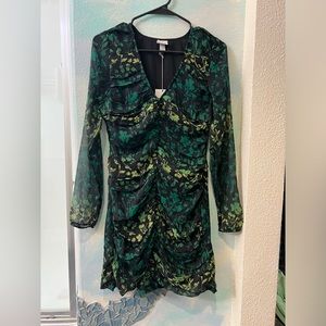 NWT A New Day Green & Black Floral Long Sleeve Dress